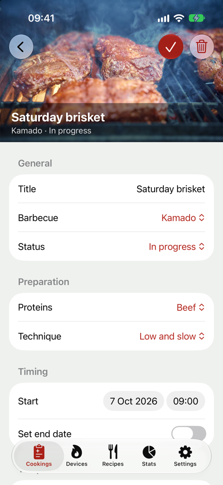 Cooking detail with photos and temperatures